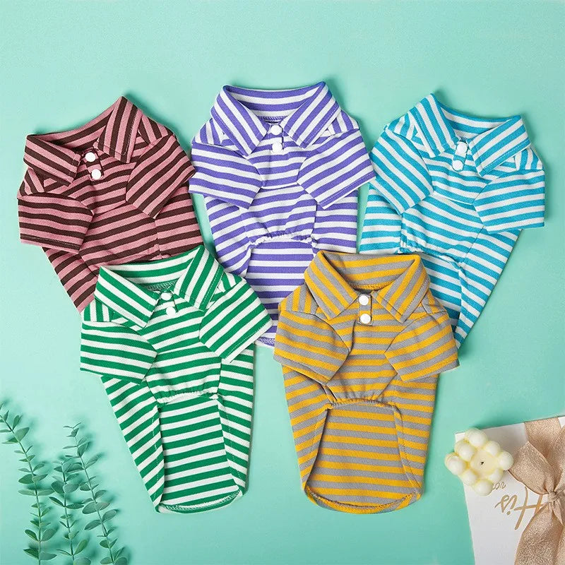 Polo Shirts Summer Striped Cotton Puppy Pullover