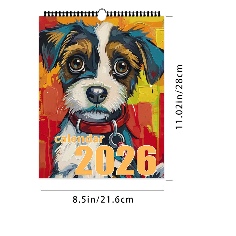 1pc, 2026 Doodle Puppy Calendar - Cute Dog, 12 different designs