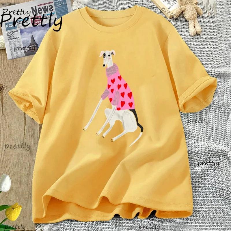 Funny T Shirt Cute Pet Dog Print Cotton Short Sleeve Tees Woman Clothing