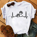 Colorful Heart Dog Paw Print T-shirt Summer Short Sleeve Tee