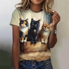 Cute Women's Cat or Dog 3d Print Casual Short Sleeve Funny T Shirts