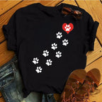 Colorful Heart Dog Paw Print T-shirt Summer Short Sleeve Tee