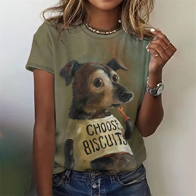 3D Printed Kawaii Cat Dog T-Shirt For Women Funny Animal Graphic Tees Summer Casual