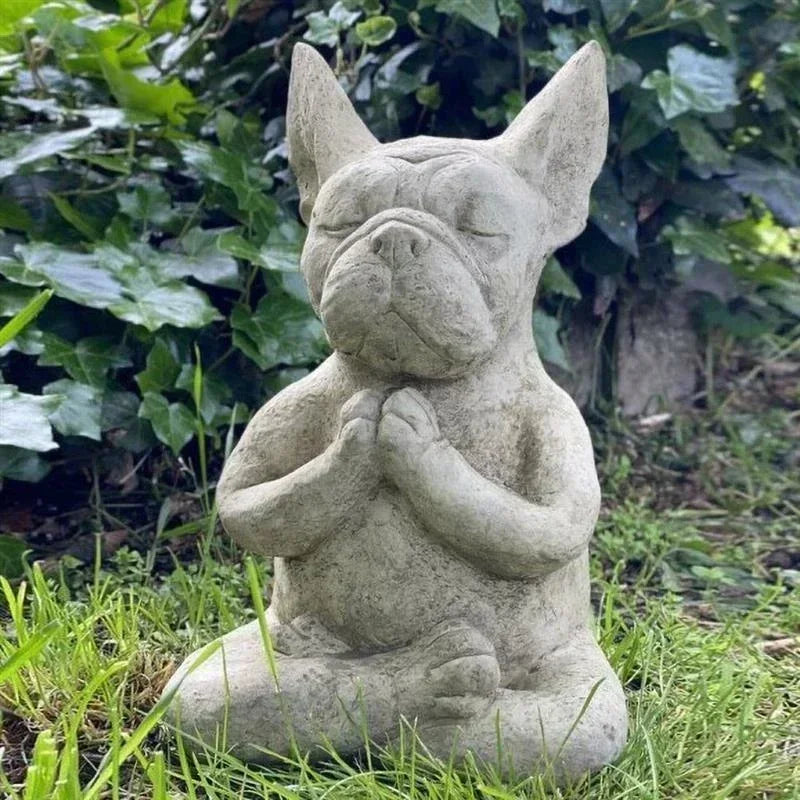 Yoga Pose Meditation Dog Resin Statue Prayer Zen French Bulldog Sculpture