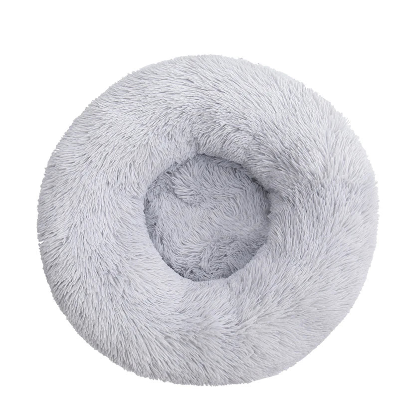 Round Pet Bed Super Soft Long Plush Winter Warm Sleeping