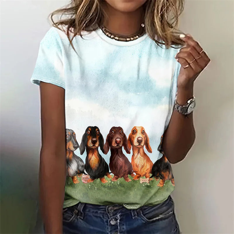 3D Printed Kawaii Cat Dog T-Shirt For Women Funny Animal Graphic Tees Summer Casual