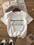 Women's Dog Lover Graphic Print T-Shirt - "Dogtrovert" Short Sleeve Crew Neck