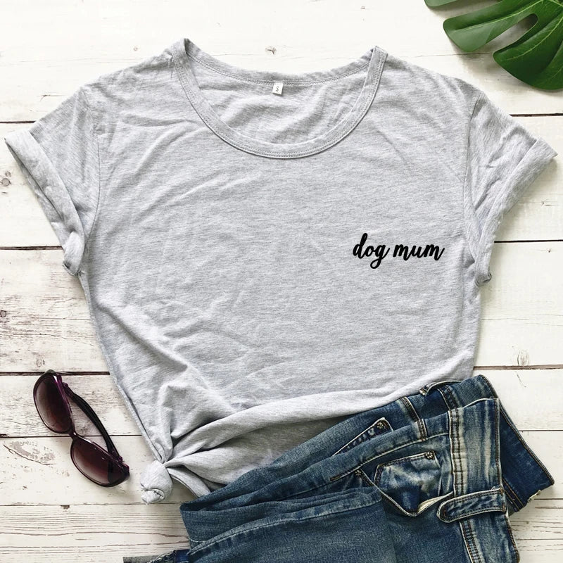 dog mum pocket tshirt cute women short sleeve