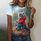 Cute Women's Cat or Dog 3d Print Casual Short Sleeve Funny T Shirts