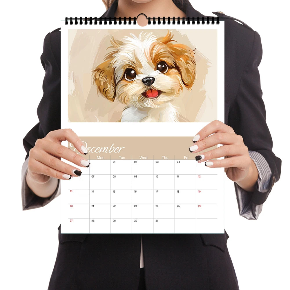 1pc, 2026 Doodle Puppy Calendar - Cute Dog, 12 different designs