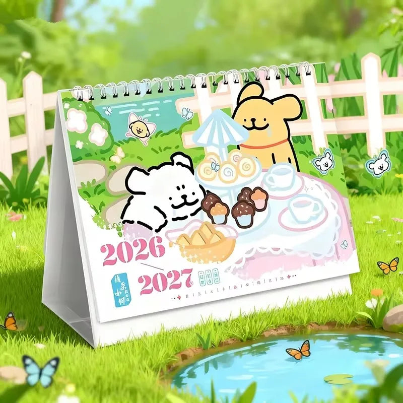 2026 Year Line Puppy Maltese Calendar - Adorable Cartoon Dog Desk Calendars