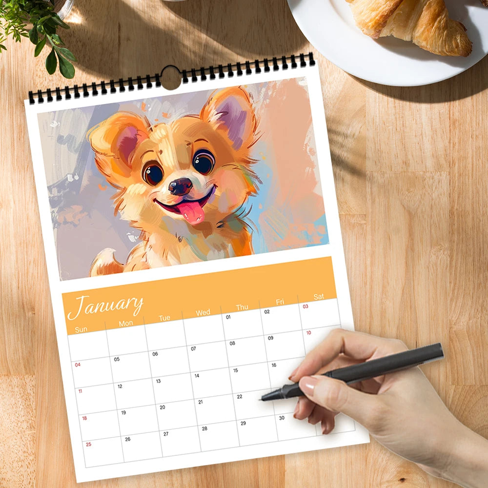 1pc, 2026 Doodle Puppy Calendar - Cute Dog, 12 different designs
