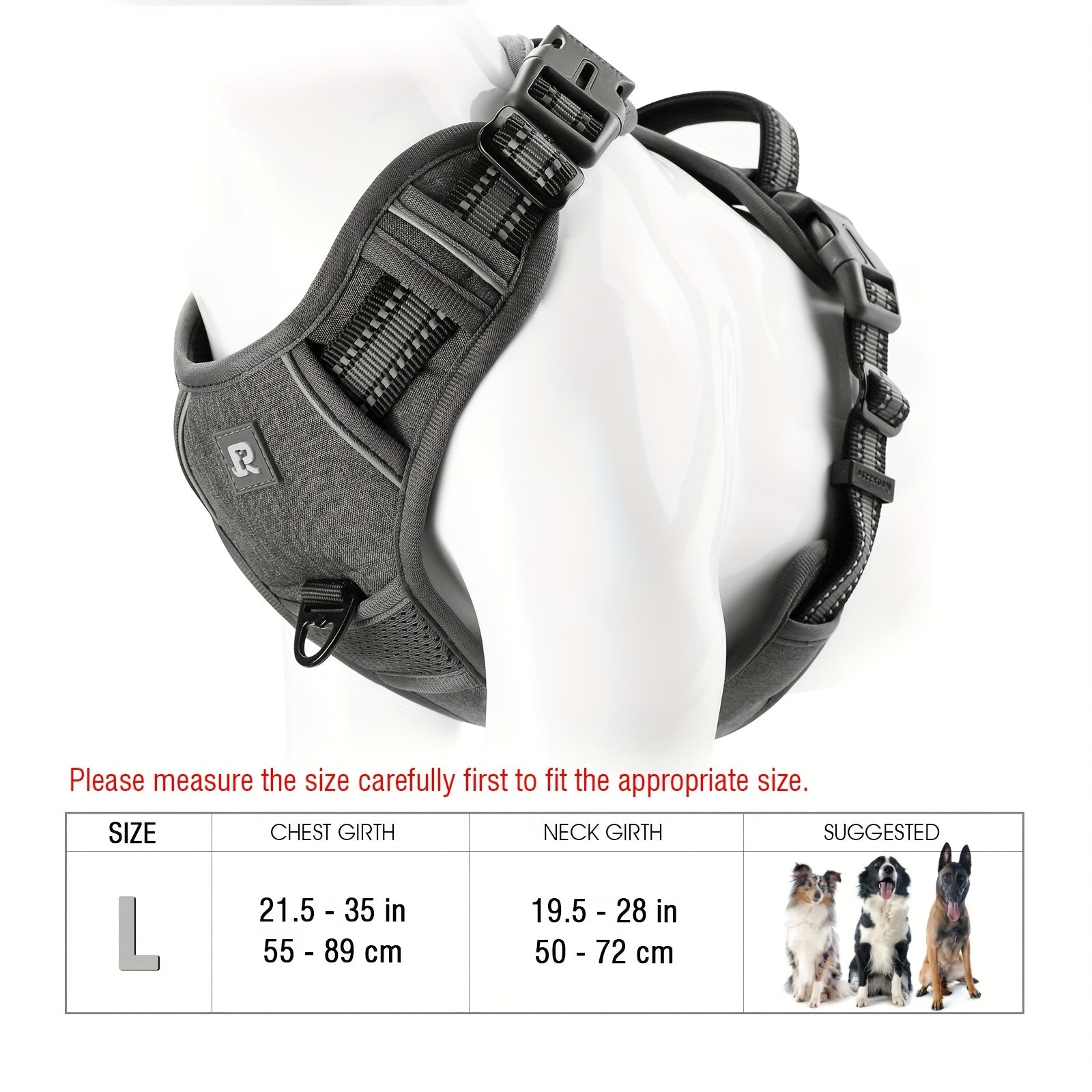 Adjustable Dog Harness No-Pull Front/Back Leash Clips & Control Handle, Safety Reflective Strips for Small, Medium, Large, Dogs