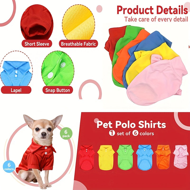 6pieces Dog Shirts Collared Polo T-Shirts For Small Medium Dogs