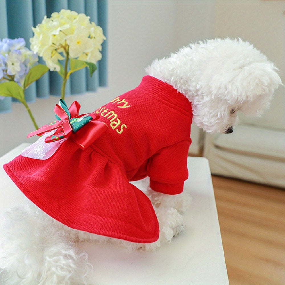 Christmas Dress Small Dog Warm Princess Bowknot  Pet Puppy Clothes