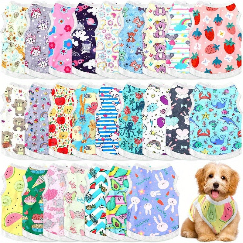 25 PACK Shirts Printed Breathable Cartoon T Shirt for Dogs (Size: S)
