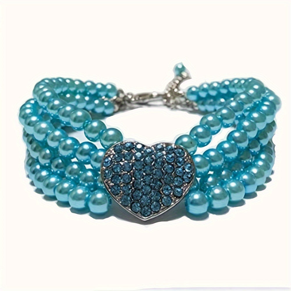 Elegant imitation pearl diamond collar necklace pet accessories, heart-shaped shiny for small dogs