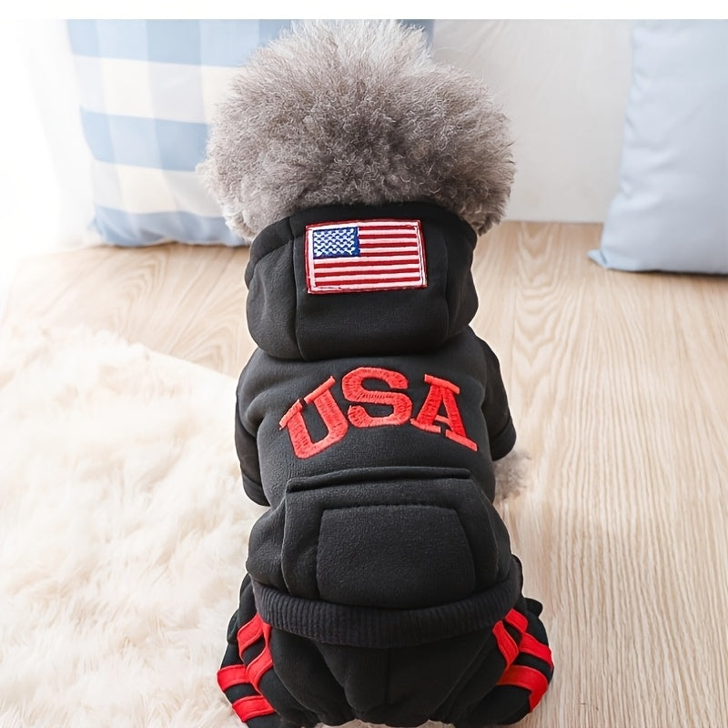 Small Med USA Winter dog hoodies with pockets, warm & soft