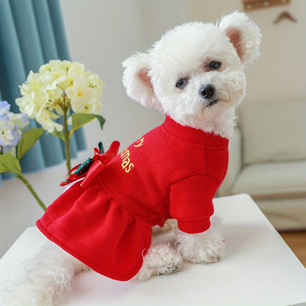 Christmas Dress Small Dog Warm Princess Bowknot  Pet Puppy Clothes