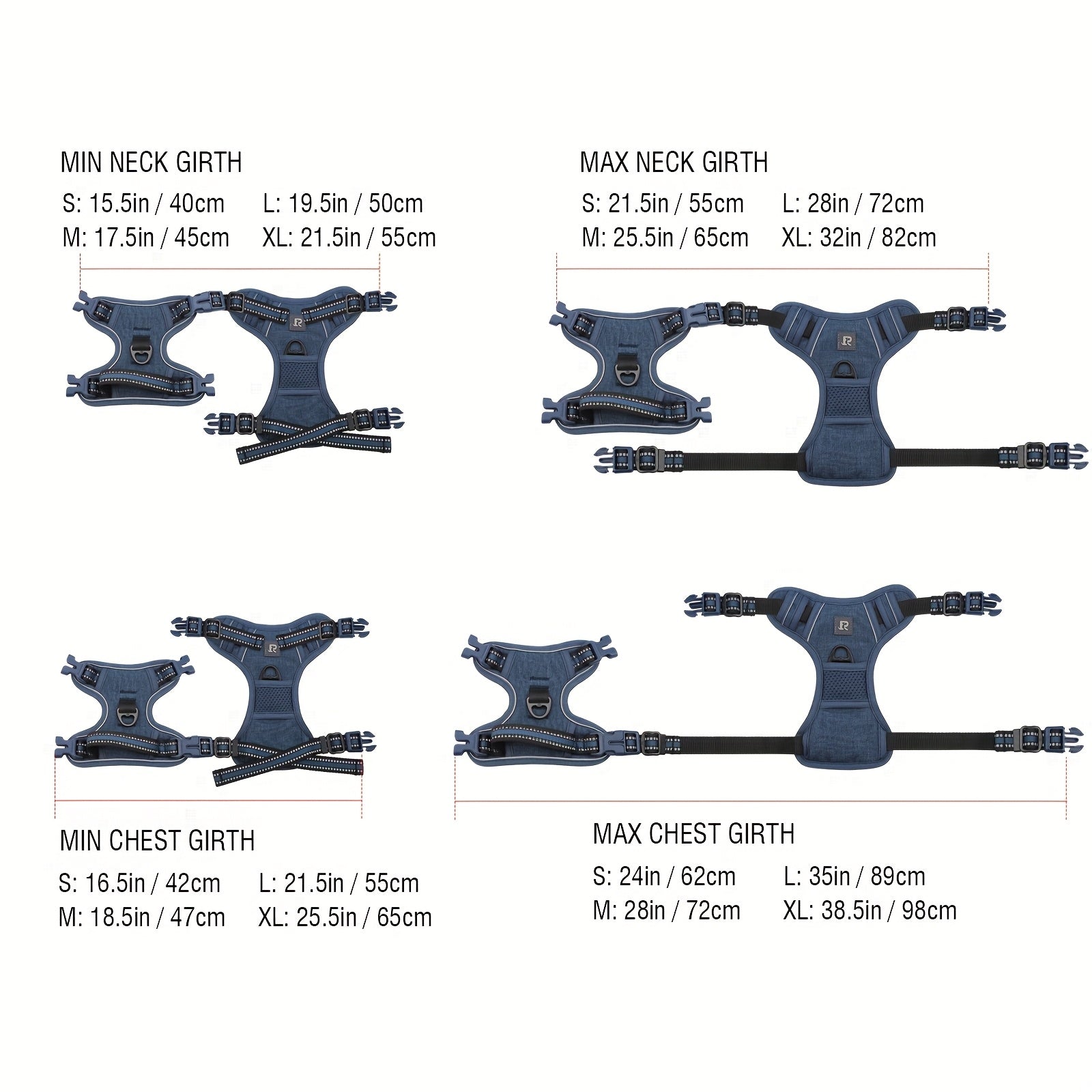 Adjustable Dog Harness No-Pull Front/Back Leash Clips & Control Handle, Safety Reflective Strips for Small, Medium, Large, Dogs