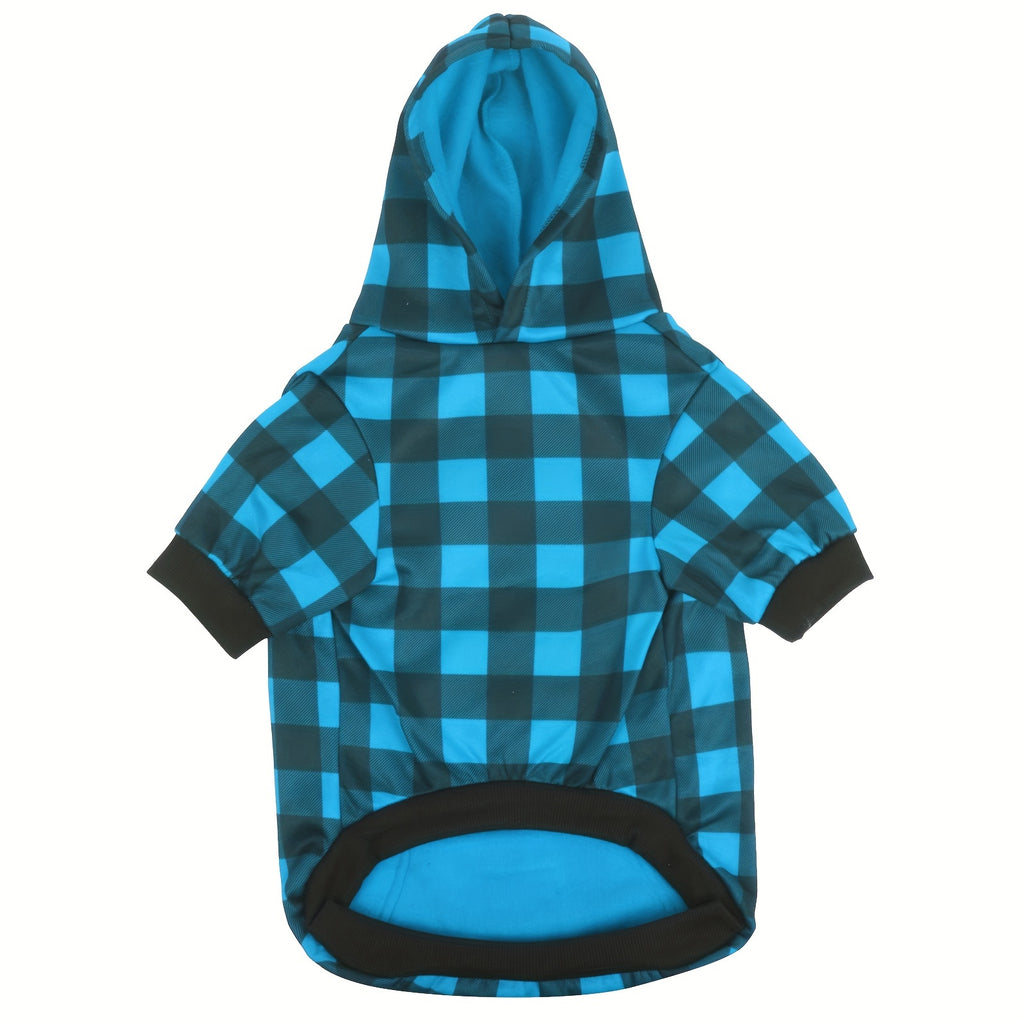 Plaid Hoodies Sweatshirts For Dogs, Warm And Soft Blue