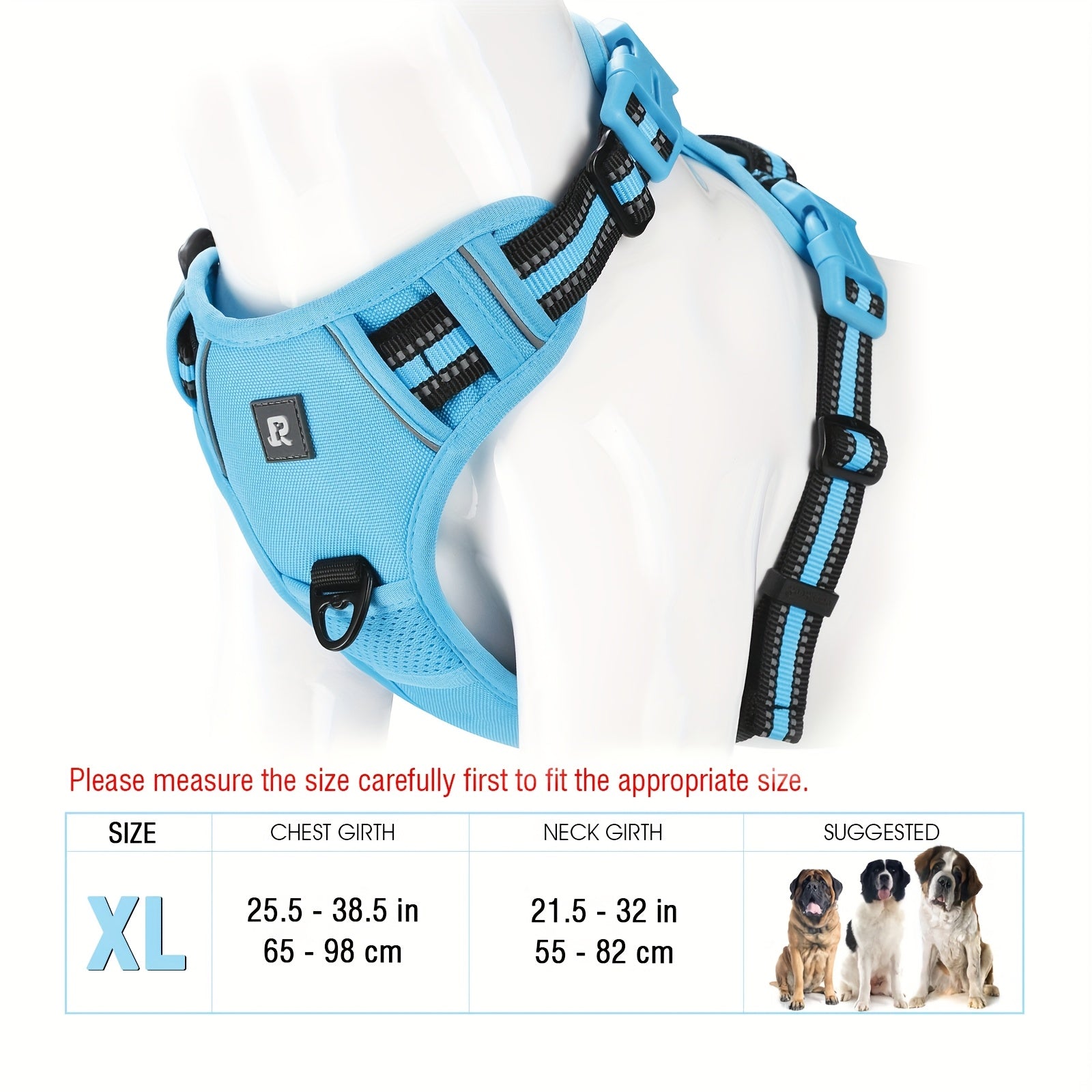 Adjustable Dog Harness No-Pull Front/Back Leash Clips & Control Handle, Safety Reflective Strips for Small, Medium, Large, Dogs