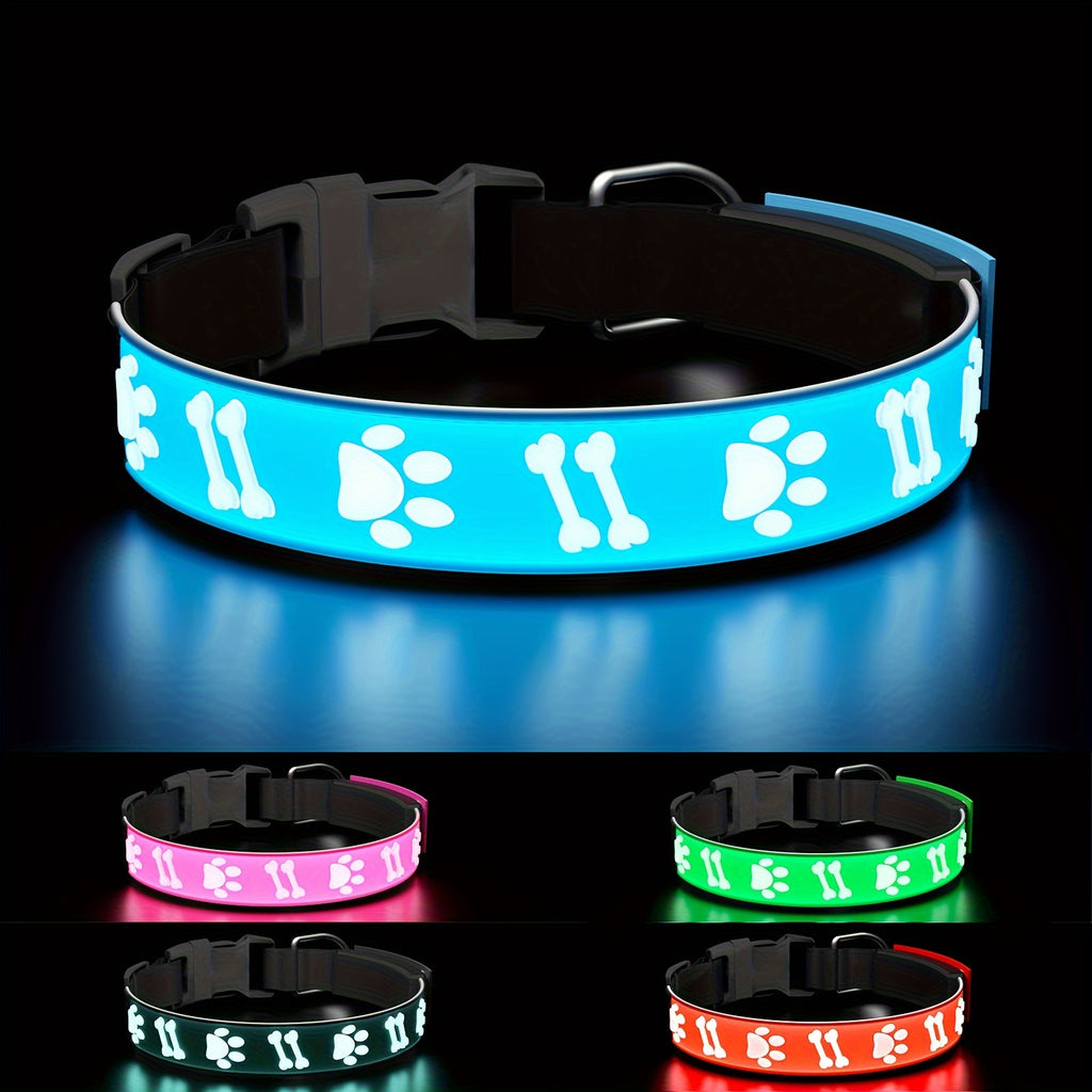 LED Light Up Collar Adjustable USB Rechargeable Bright Safety Glowing Light 3D Pattern