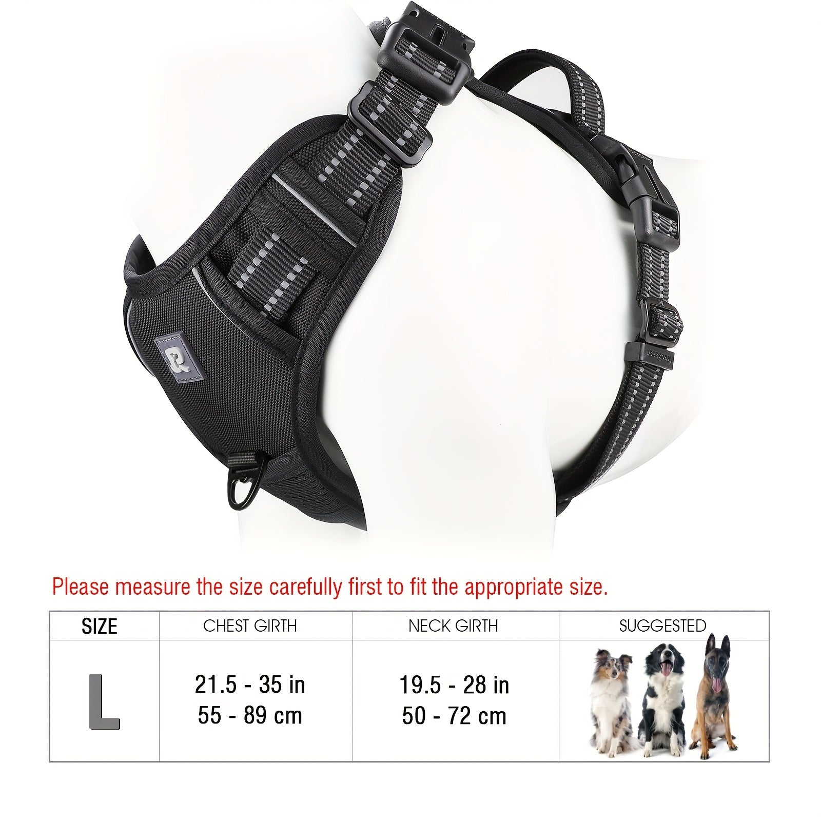 Adjustable Dog Harness No-Pull Front/Back Leash Clips & Control Handle, Safety Reflective Strips for Small, Medium, Large, Dogs
