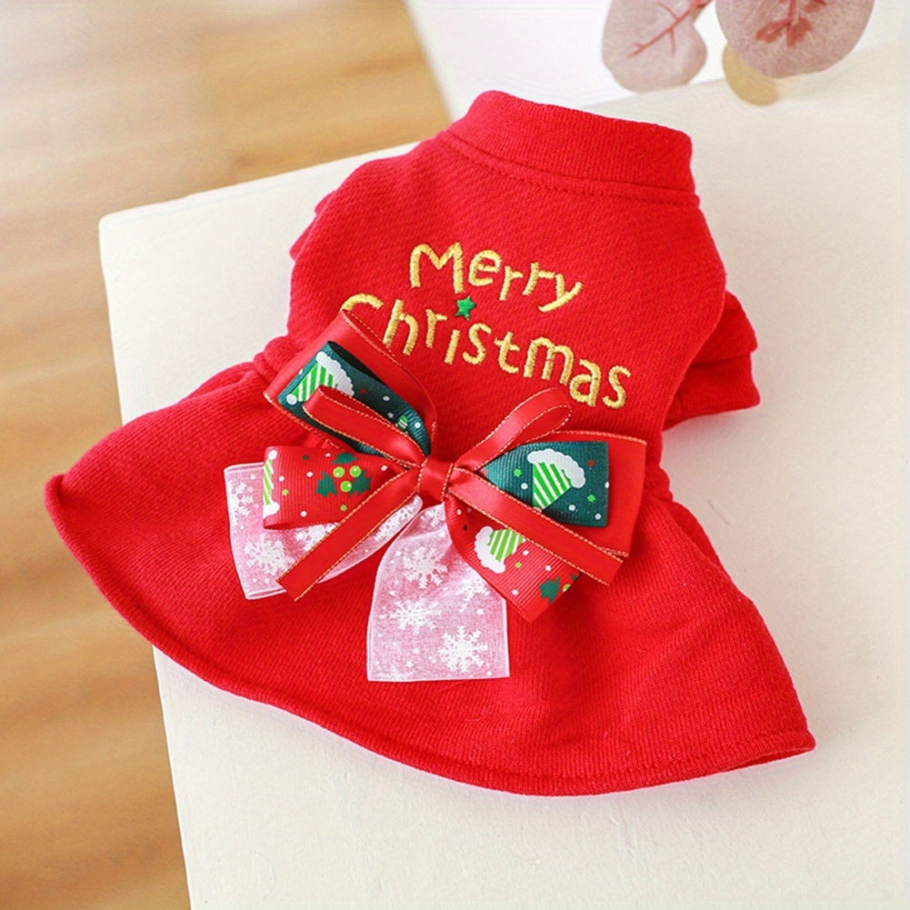 Christmas Dress Small Dog Warm Princess Bowknot  Pet Puppy Clothes