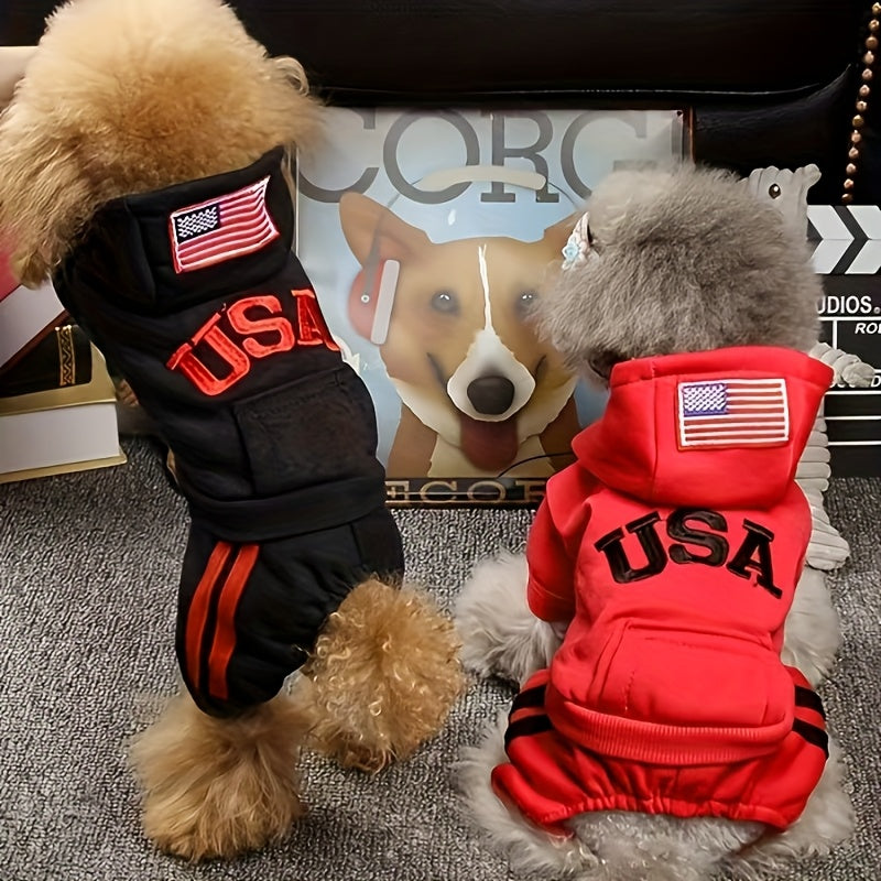 Small Med USA Winter dog hoodies with pockets, warm & soft