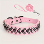 ECP037S Black Faux PU Leather Dog Collar And Leash Set - Comfortable, Pet Accessories