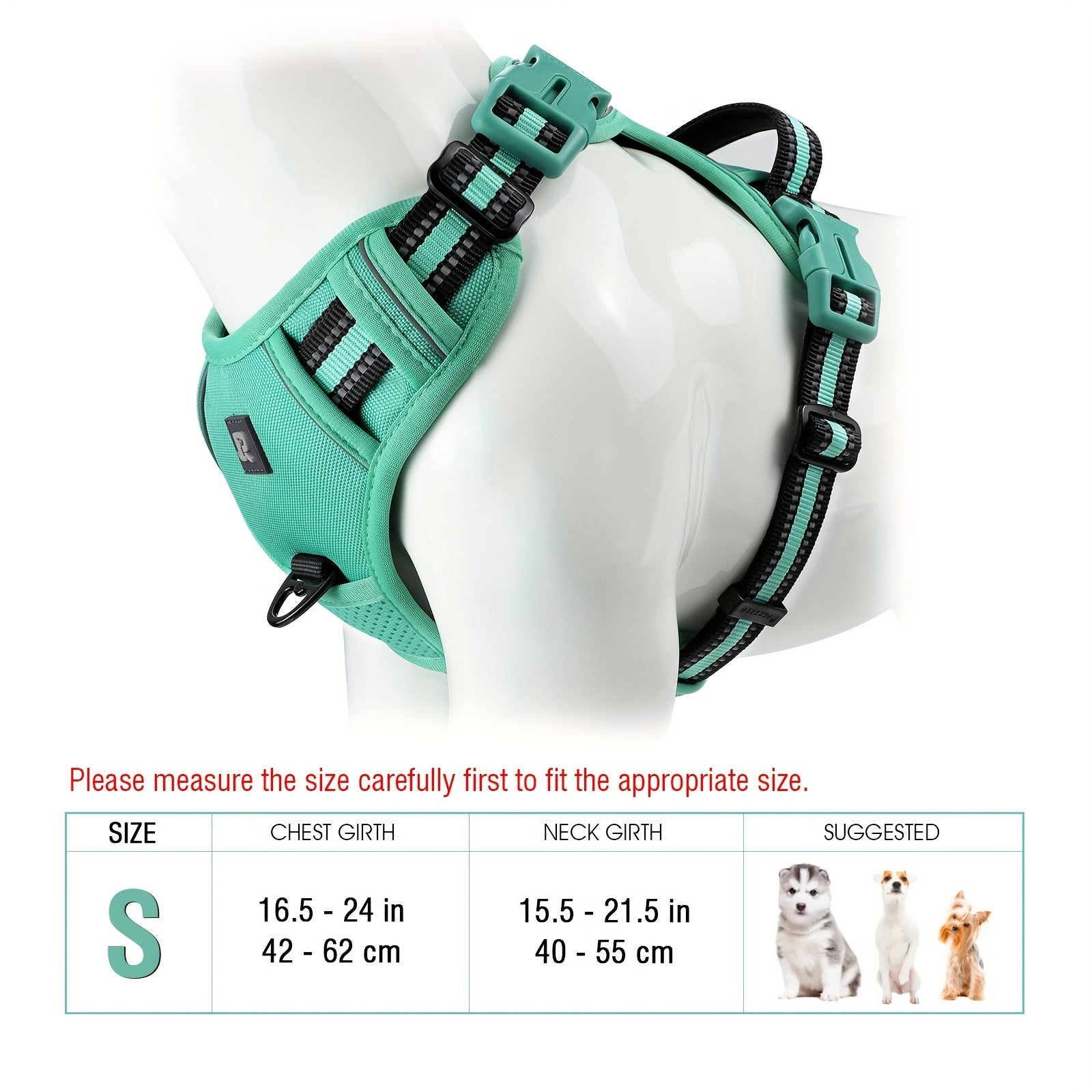 Adjustable Dog Harness No-Pull Front/Back Leash Clips & Control Handle, Safety Reflective Strips for Small, Medium, Large, Dogs
