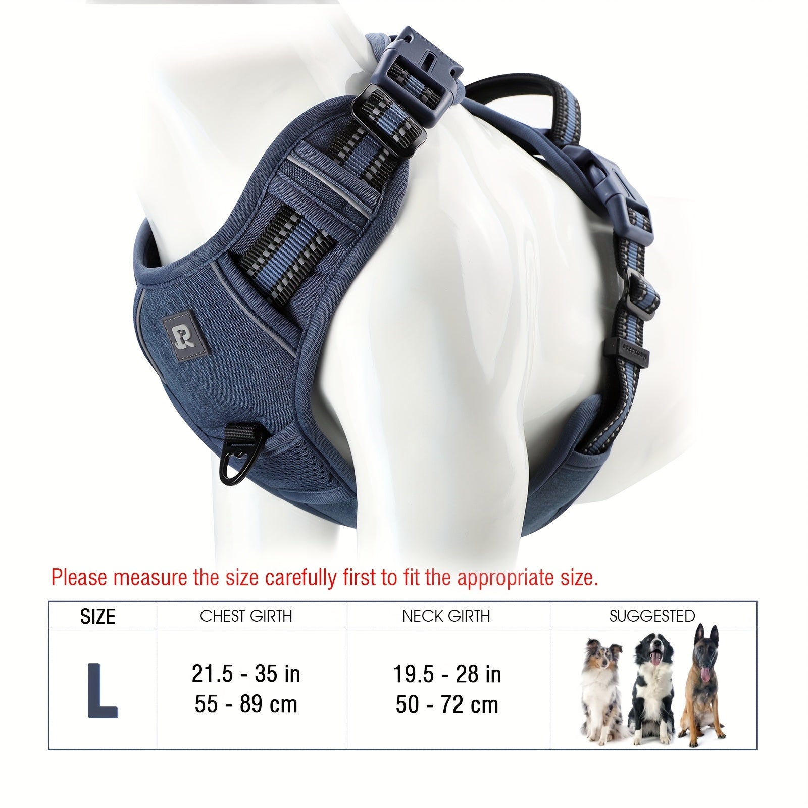 Adjustable Dog Harness No-Pull Front/Back Leash Clips & Control Handle, Safety Reflective Strips for Small, Medium, Large, Dogs