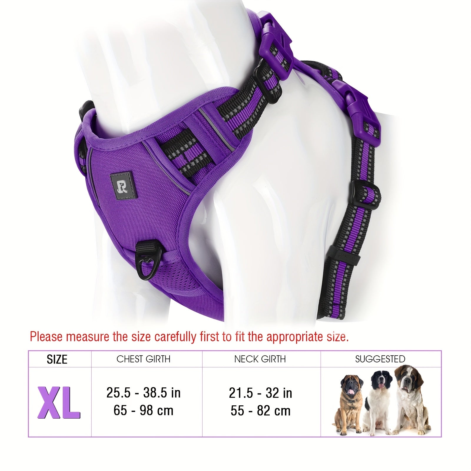 Adjustable Dog Harness No-Pull Front/Back Leash Clips & Control Handle, Safety Reflective Strips for Small, Medium, Large, Dogs