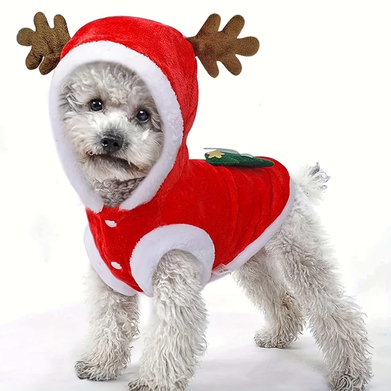 Small Medium Festive Christmas Costumes - Santa Claus Dog Suit with Hoodie