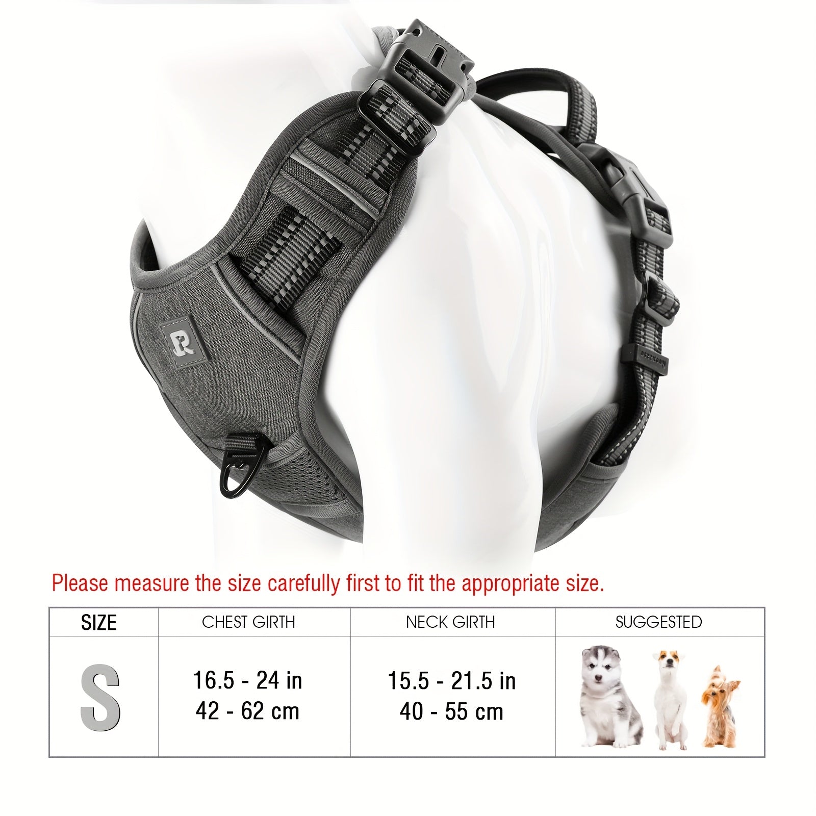 Adjustable Dog Harness No-Pull Front/Back Leash Clips & Control Handle, Safety Reflective Strips for Small, Medium, Large, Dogs