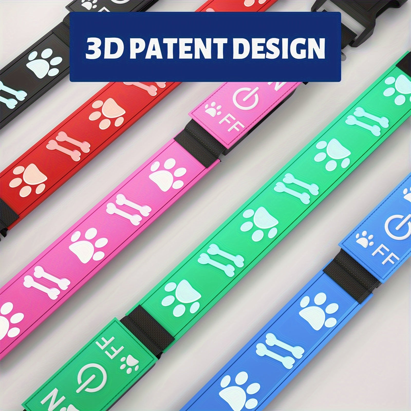 LED Light Up Collar Adjustable USB Rechargeable Bright Safety Glowing Light 3D Pattern