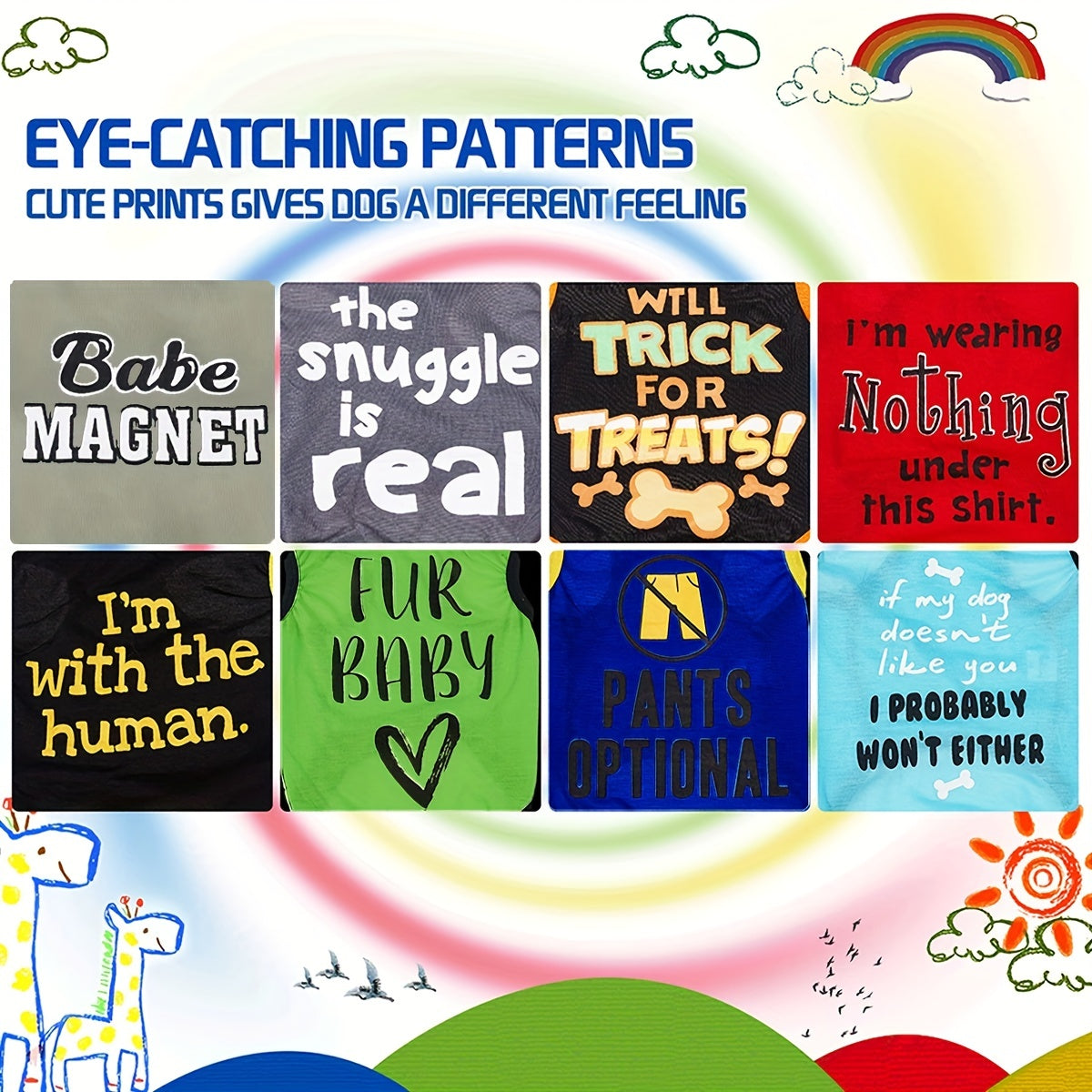 8pcs PAIAITE Dog Shirts - Funny Pet Outfits with "The Snuggles Are Real", "I'm Wearing Treats Under This Shirt", "Fur Friend" - Soft Breathable for Small Dogs