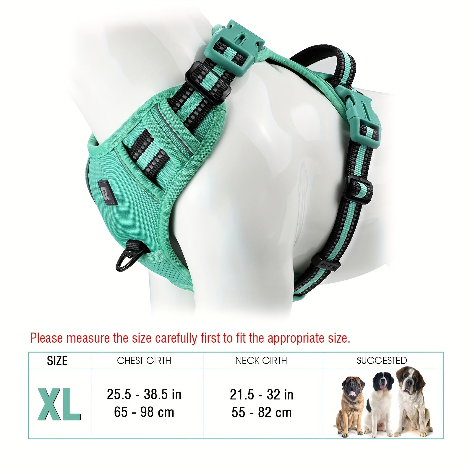 Adjustable Dog Harness No-Pull Front/Back Leash Clips & Control Handle, Safety Reflective Strips for Small, Medium, Large, Dogs