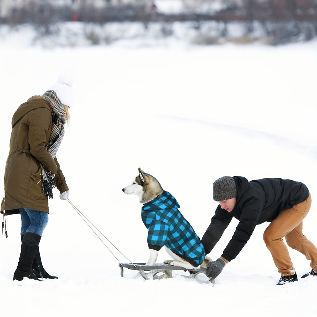 Plaid Hoodies Sweatshirts For Dogs, Warm And Soft Blue