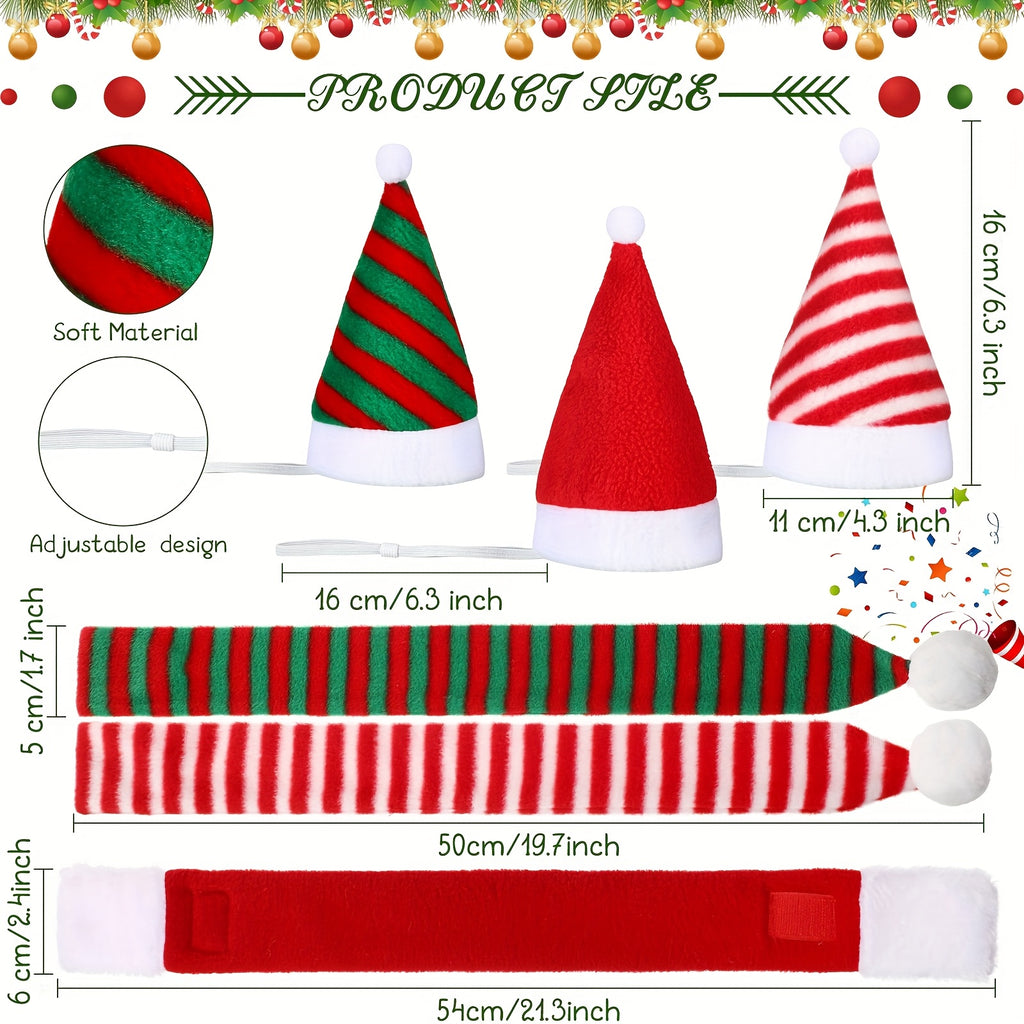 6pcs Pet Christmas Hat With Scarf Holiday Party