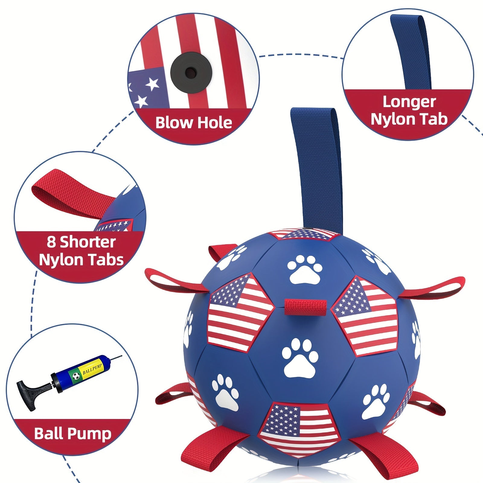 1pc Toy Soccer Ball With Straps, Interactive Dog Water Toy, Flag Pattern