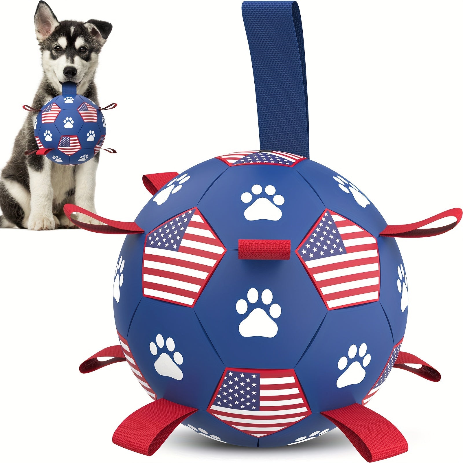 1pc Toy Soccer Ball With Straps, Interactive Dog Water Toy, Flag Pattern