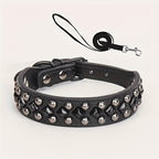 ECP037S Black Faux PU Leather Dog Collar And Leash Set - Comfortable, Pet Accessories