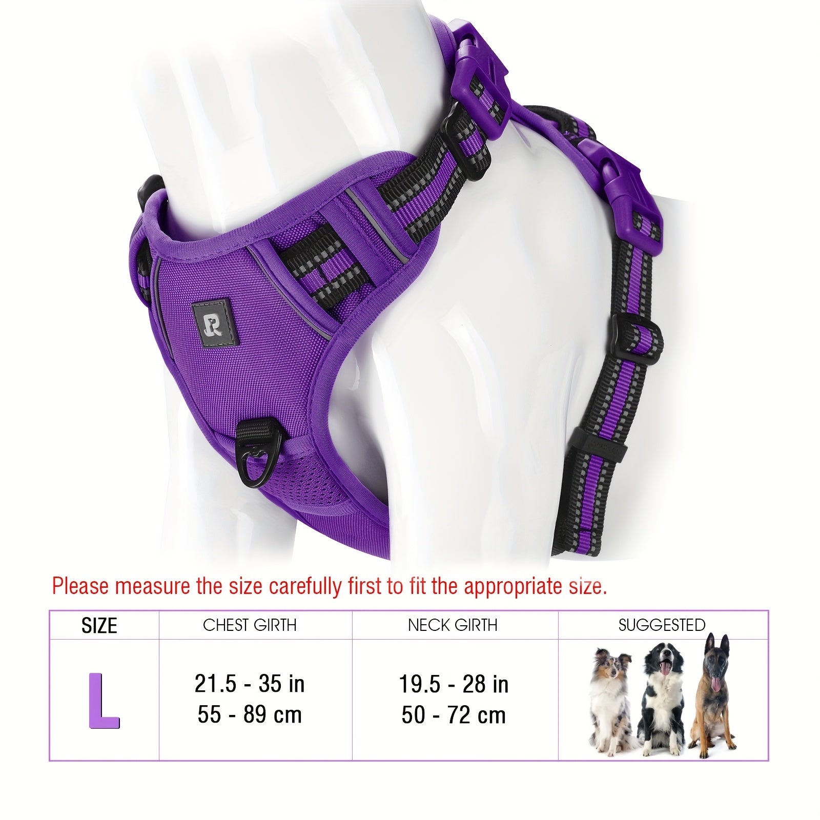 Adjustable Dog Harness No-Pull Front/Back Leash Clips & Control Handle, Safety Reflective Strips for Small, Medium, Large, Dogs