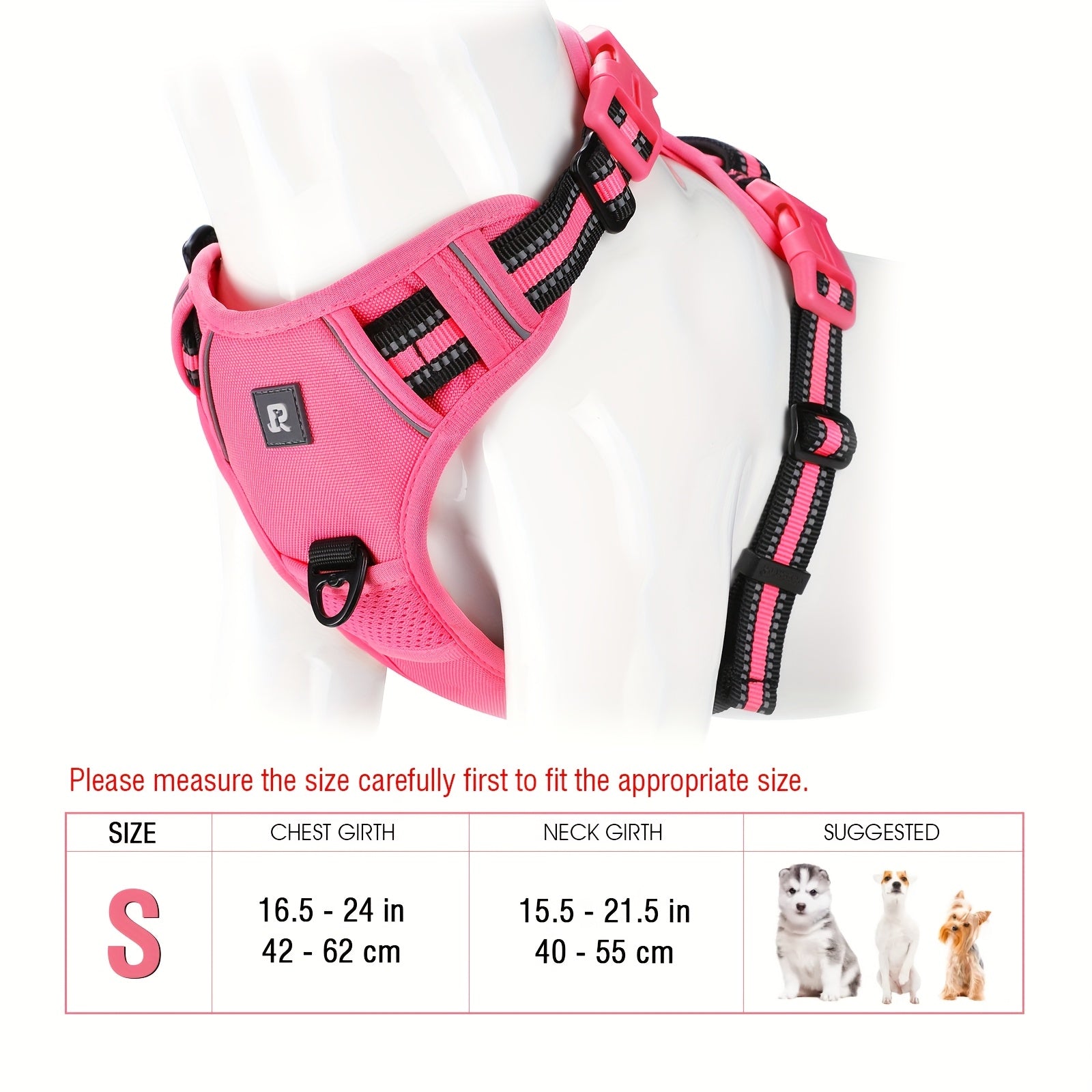Adjustable Dog Harness No-Pull Front/Back Leash Clips & Control Handle, Safety Reflective Strips for Small, Medium, Large, Dogs